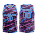 Uniforme de baloncesto personalizado rosa y azul con tu logotipo-nombre y número impresos