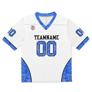 Camiseta de fútbol personalizada con nombre y número del equipo bordados-color blanco y azul