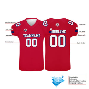 Camiseta de fútbol personalizada con nombre y número del equipo impresos en rojo
