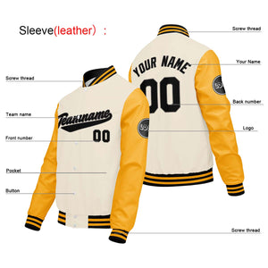 Chaquetas universitarias personalizadas color crema & blanco y amarillo para hombres & mujeres y jóvenes & Chaquetas tipo Letterman personalizadas