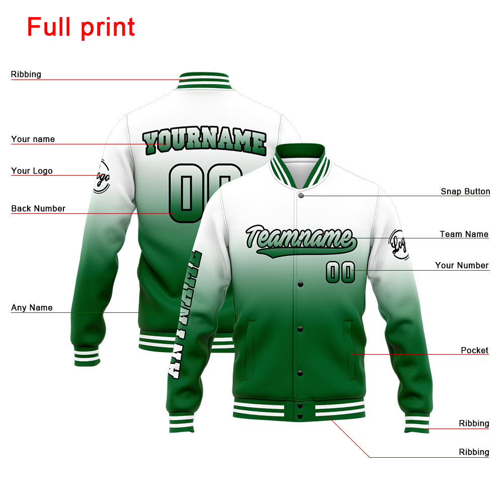 Chaqueta universitaria personalizada estilo Letterman para hombres-mujeres y jóvenes-color verde y blanco