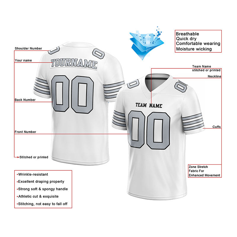 customized  authentic football jersey white gray-black mesh