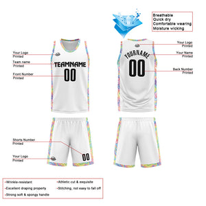 Uniforme de baloncesto blanco personalizado con tu logotipo-nombre y número impresos