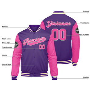 Chaqueta universitaria personalizada estilo Letterman para hombres-mujeres y jóvenes-color morado y rosa