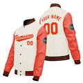 Chaquetas universitarias personalizadas color crema & blanco y naranja para hombres & mujeres y jóvenes & Chaquetas Letterman personalizadas