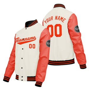 Chaquetas universitarias personalizadas color crema & blanco y naranja para hombres & mujeres y jóvenes & Chaquetas Letterman personalizadas