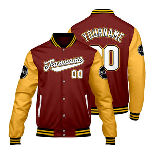 Chaquetas universitarias rojas y amarillas personalizadas para hombres & mujeres y jóvenes & Chaquetas Letterman personalizadas