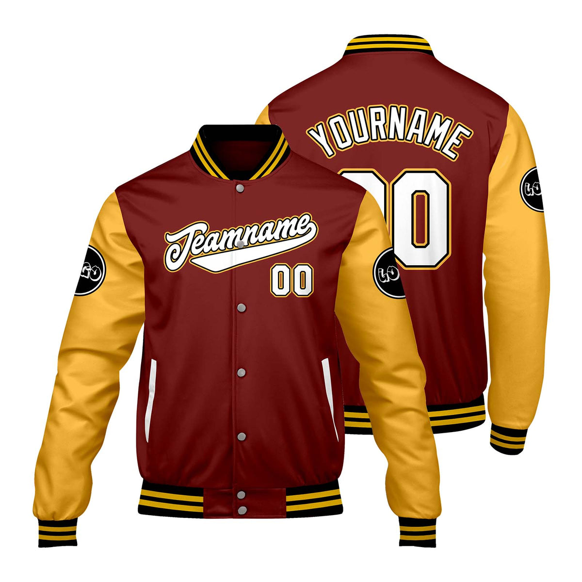 Chaquetas universitarias rojas y amarillas personalizadas para hombres & mujeres y jóvenes & Chaquetas Letterman personalizadas