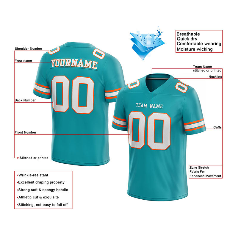 customized authentic football jersey  aqua white - orange mesh