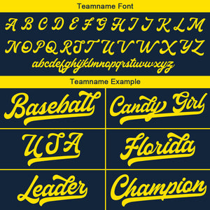 Camiseta de béisbol personalizada con diseño bordado & estilo hip hop & azul marino y amarillo
