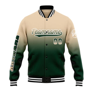 Chaqueta universitaria personalizada estilo Letterman para hombres-mujeres y jóvenes-color caqui y verde oscuro