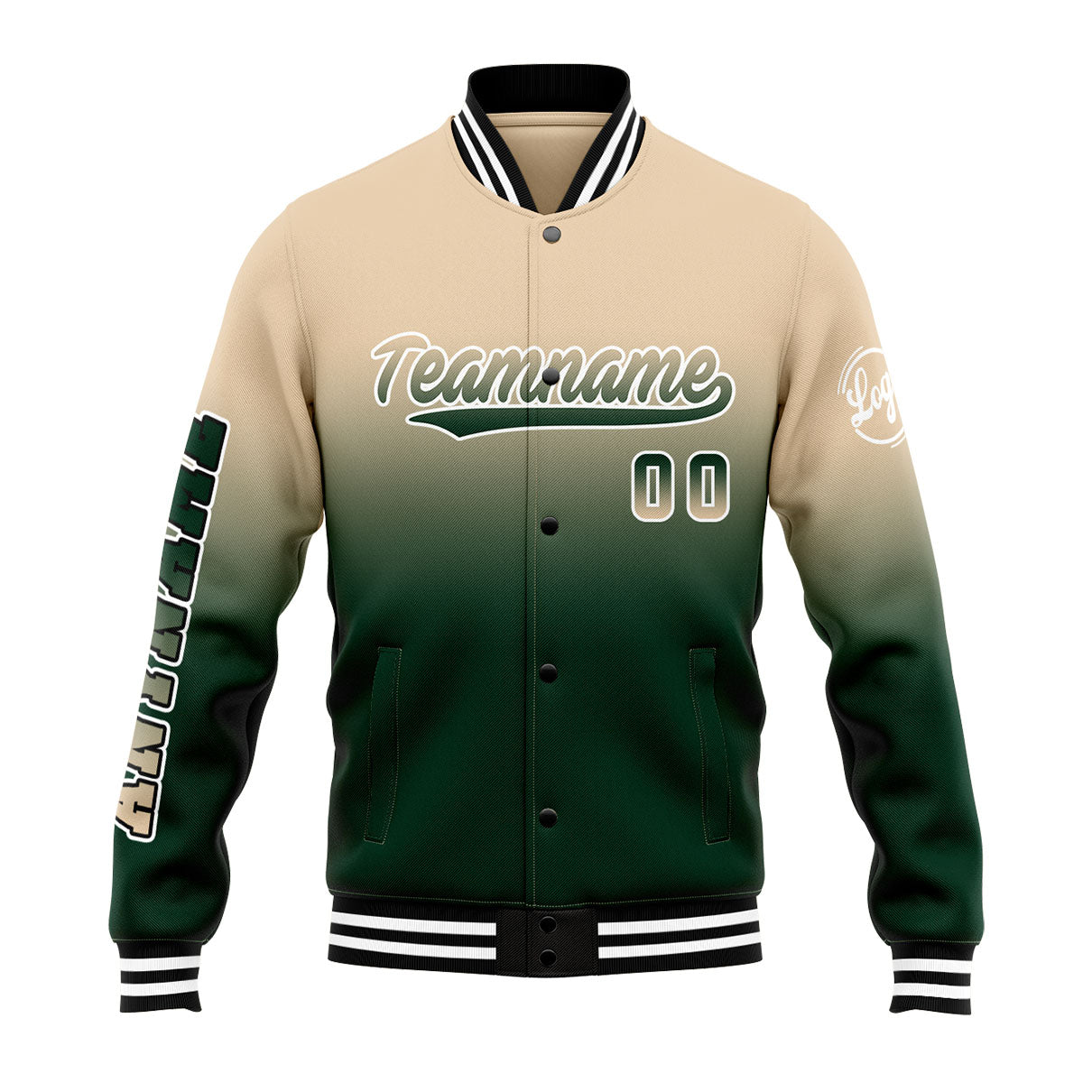 Chaqueta universitaria personalizada estilo Letterman para hombres-mujeres y jóvenes-color caqui y verde oscuro