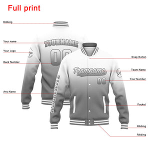Chaqueta universitaria personalizada estilo Letterman para hombres-mujeres y jóvenes-color blanco y gris degradado