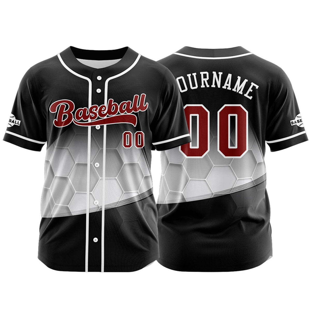 Camiseta de béisbol negra personalizada con botones para hombre mujer adulto y joven Nombre número y logotipo impresos