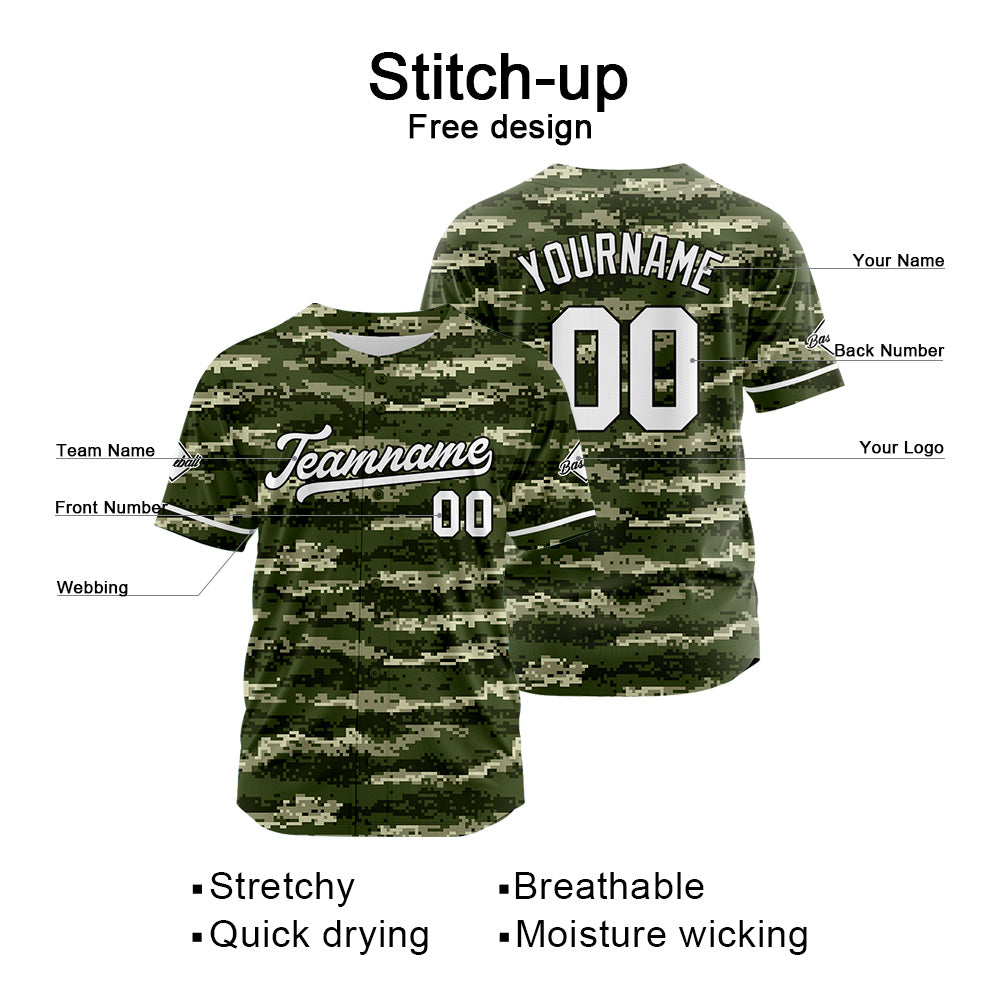 Camiseta de béisbol con dise?o personalizado de camuflaje con estampado completo