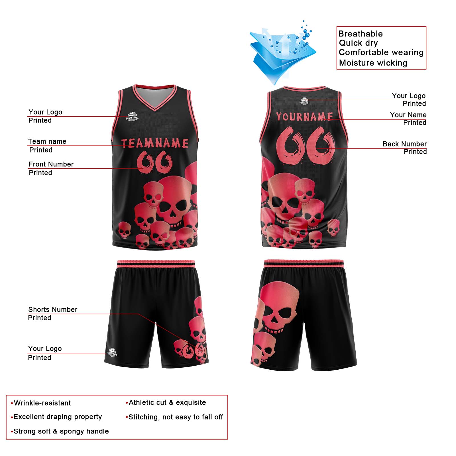 Uniforme de baloncesto rosa fluido personalizado con tu logotipo-nombre y número impresos