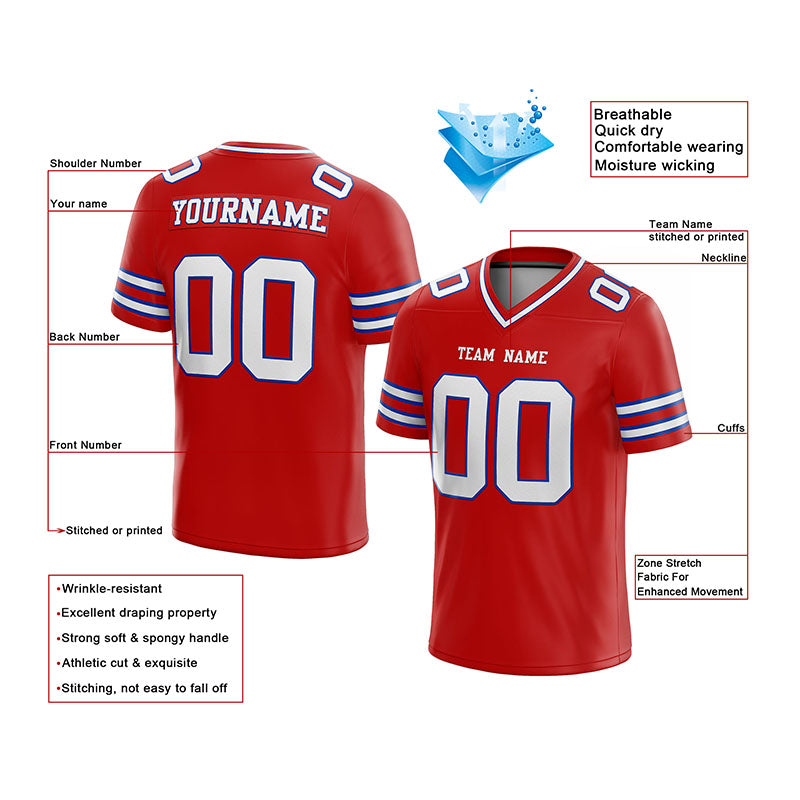 custom authentic football jersey red white-royal mesh
