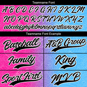 Camiseta de béisbol con dise?o personalizado estampado completo en rosa fucsia y azul claro