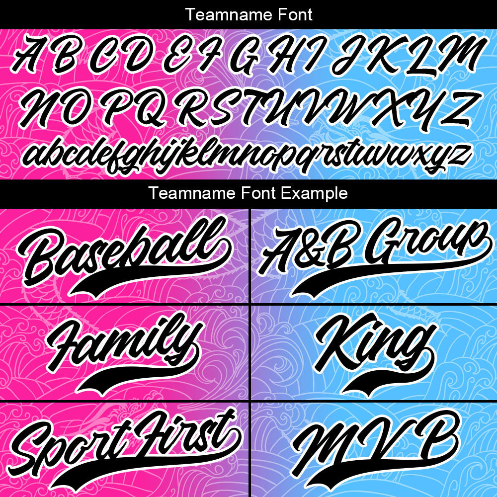 Camiseta de béisbol con dise?o personalizado estampado completo en rosa fucsia y azul claro