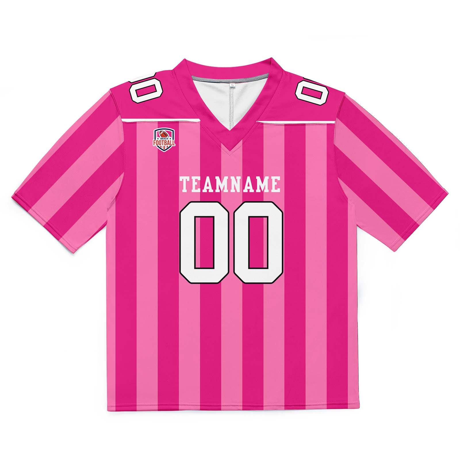Camiseta de fútbol personalizada con nombre y número del equipo bordados-color rosa y blanco