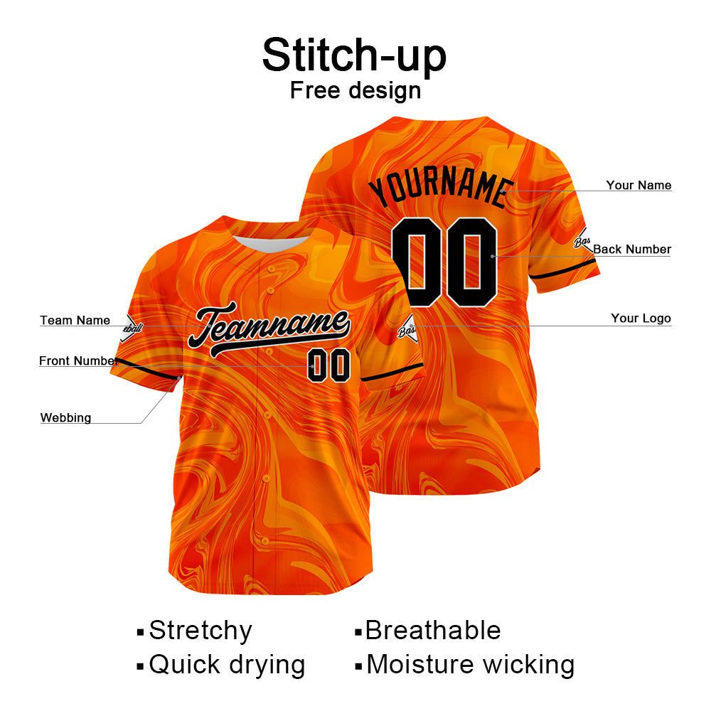 Camiseta de béisbol naranja con dise?o personalizado estampado a todo color