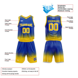 Uniforme de baloncesto personalizado color amarillo real con su logotipo-nombre y número impresos