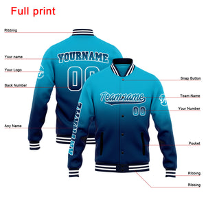 Chaqueta universitaria personalizada estilo Letterman para hombres-mujeres y jóvenes-color aguamarina y azul oscuro