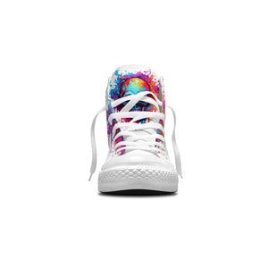 Macabro Cromático: Desata el poder de la rebeldía de la moda con zapatillas de lona de media caña para hombre y mujer El arte de las calaveras se une al estilo chic de los lápices en una vibrante paleta de colores