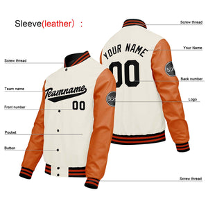 Chaquetas universitarias personalizadas color crema & blanco y naranja para hombres & mujeres y jóvenes & Chaquetas Letterman personalizadas