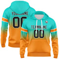Sudadera con capucha degradada personalizada para hombre-mujer-niña o niño Estampa tu logotipo-nombre o número Color verde azulado y naranja