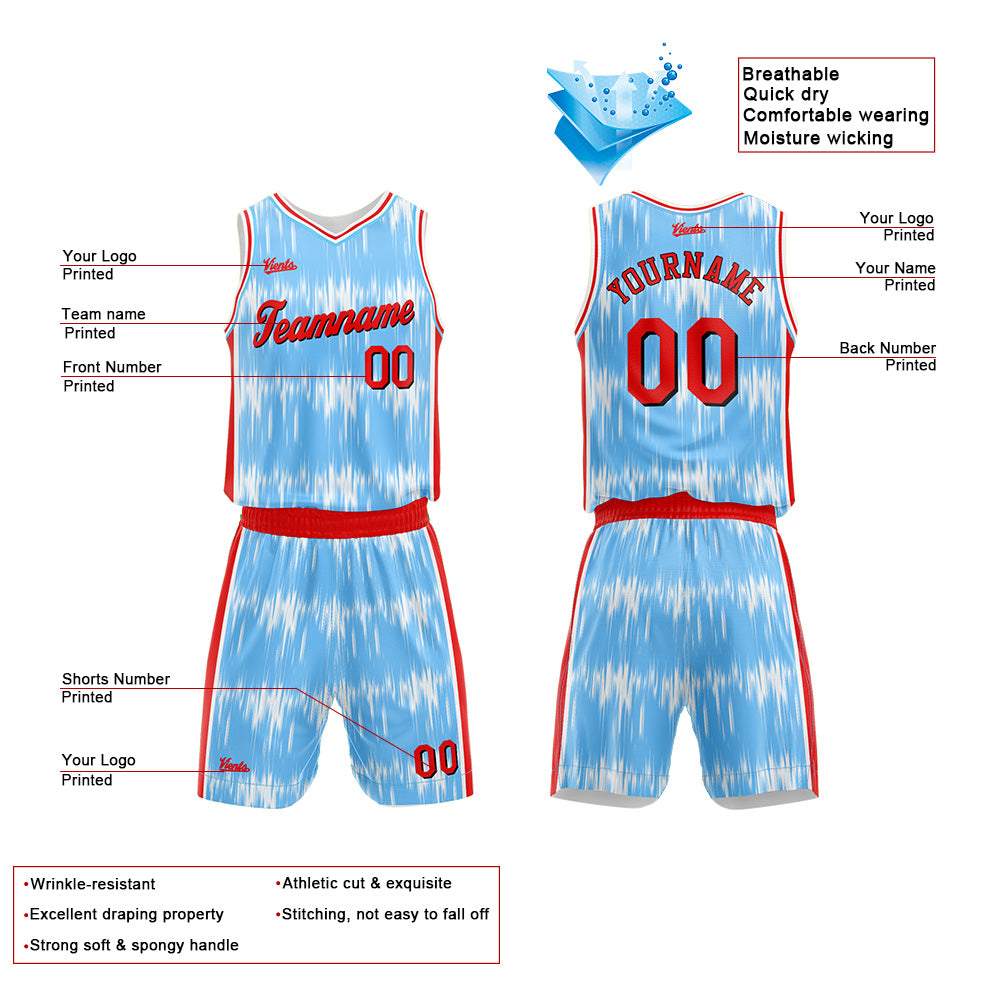 Uniforme de baloncesto personalizado Acoustic Wave azul claro con tu logotipo-nombre y número impresos