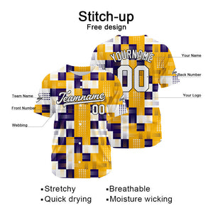 Camiseta de béisbol con dise?o personalizado estampado completo en naranja y morado
