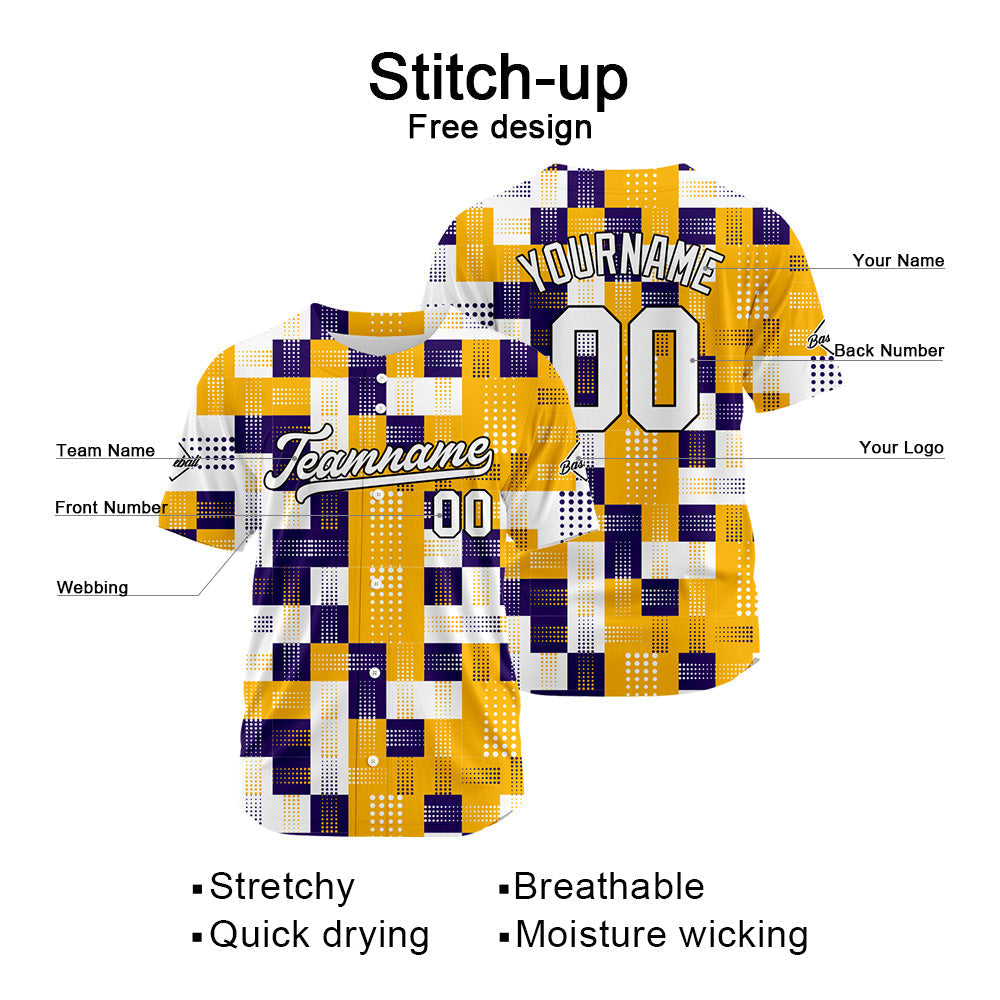 Camiseta de béisbol con dise?o personalizado estampado completo en naranja y morado