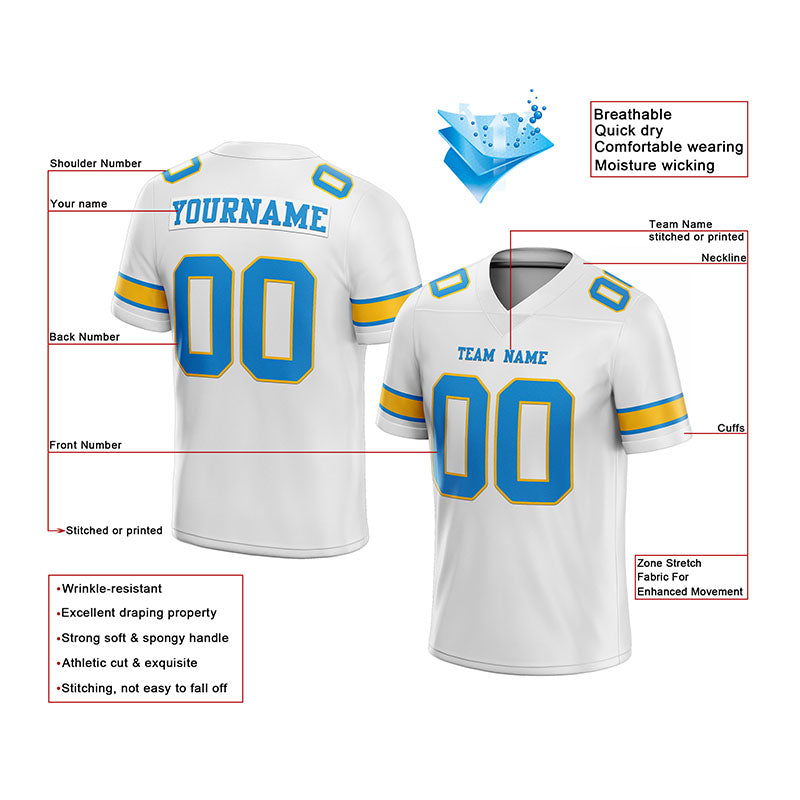 customized  authentic football jersey yellow white -powder blue  mesh