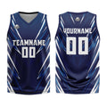 Uniforme de baloncesto triangular azul oscuro personalizado con su logotipo-nombre y número impresos