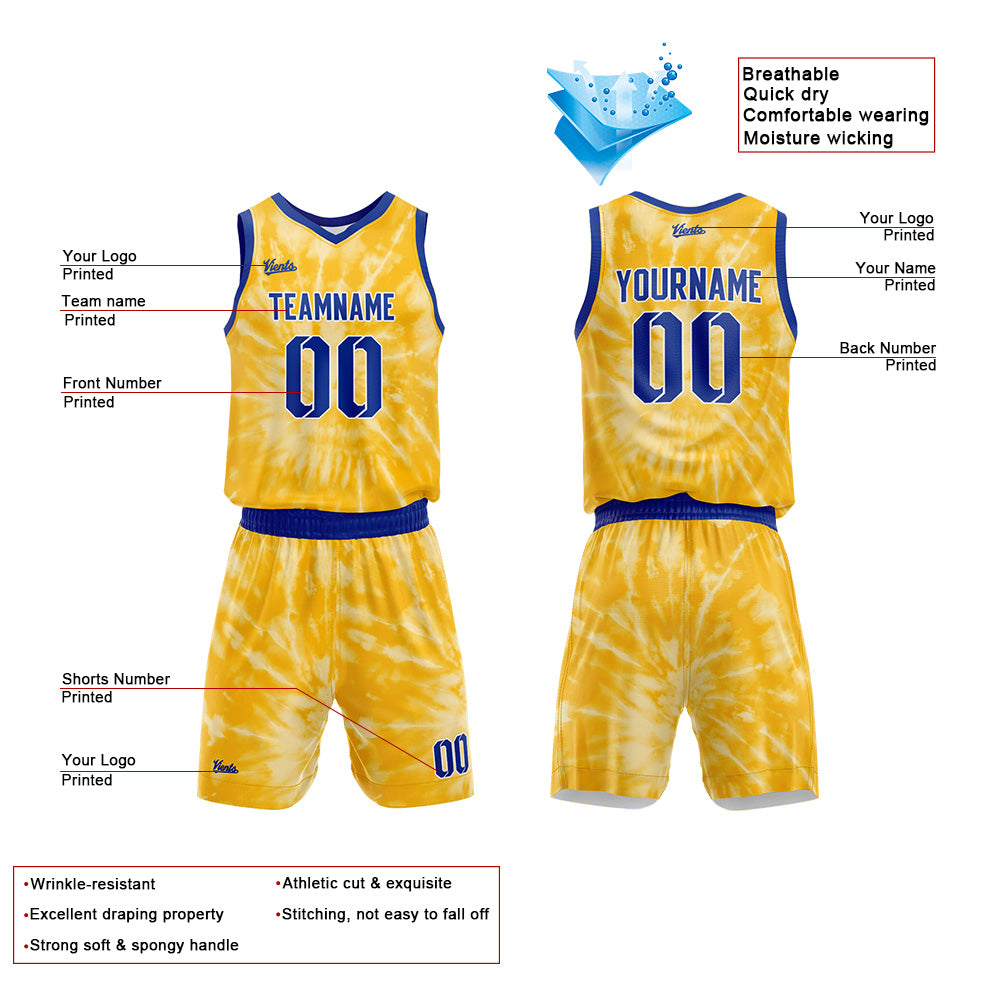 Uniforme de baloncesto amarillo personalizado con tu logotipo-nombre y número impresos