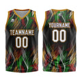 Uniforme de baloncesto personalizado negro y naranja con tu logotipo-nombre y número impresos