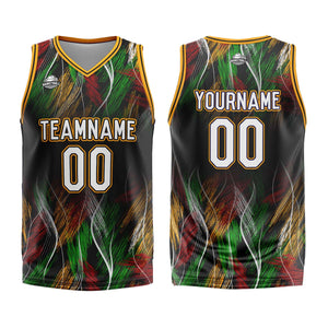 Uniforme de baloncesto personalizado negro y naranja con tu logotipo-nombre y número impresos