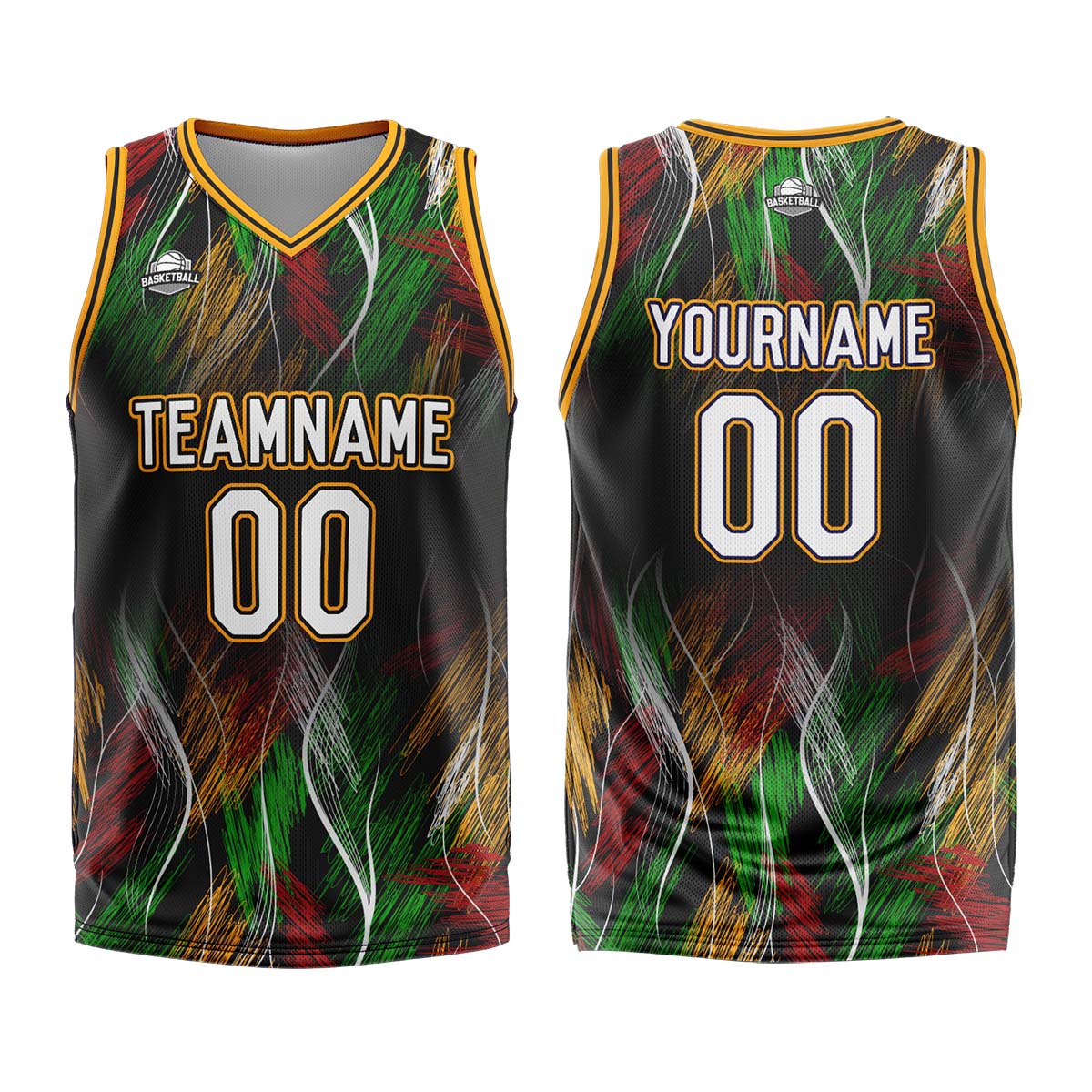 Uniforme de baloncesto personalizado negro y naranja con tu logotipo-nombre y número impresos