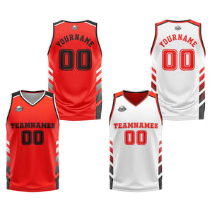 Traje de baloncesto reversible rojo-blanco y negro personalizado para adultos y niños