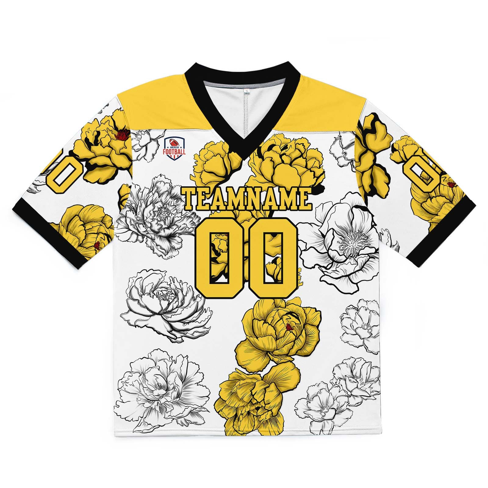 Camiseta de fútbol personalizada con nombre y número del equipo bordados-color blanco y amarillo