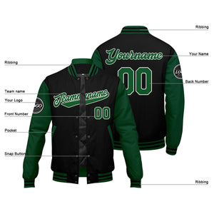 Chaqueta universitaria personalizada estilo Letterman para hombres-mujeres y jóvenes-color verde y negro