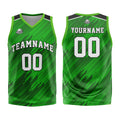Uniforme de baloncesto verde tipo rayas personalizado con su logotipo-nombre y número impresos