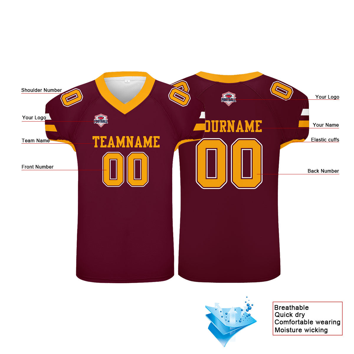 Camiseta de fútbol personalizada con nombre y número del equipo impresos en rojo