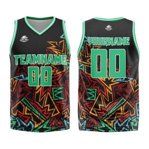 Uniforme de baloncesto verde con geometría dañada personalizada-impreso con tu logotipo-nombre y número