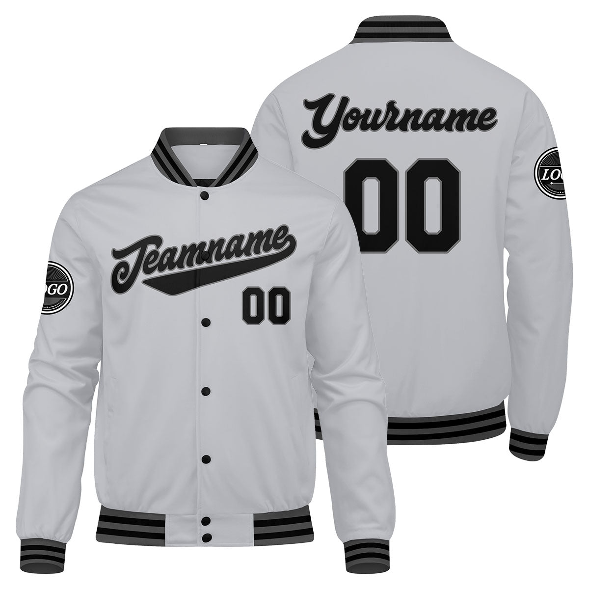 Chaqueta universitaria personalizada estilo Letterman para hombres-mujeres y jóvenes-color gris y negro