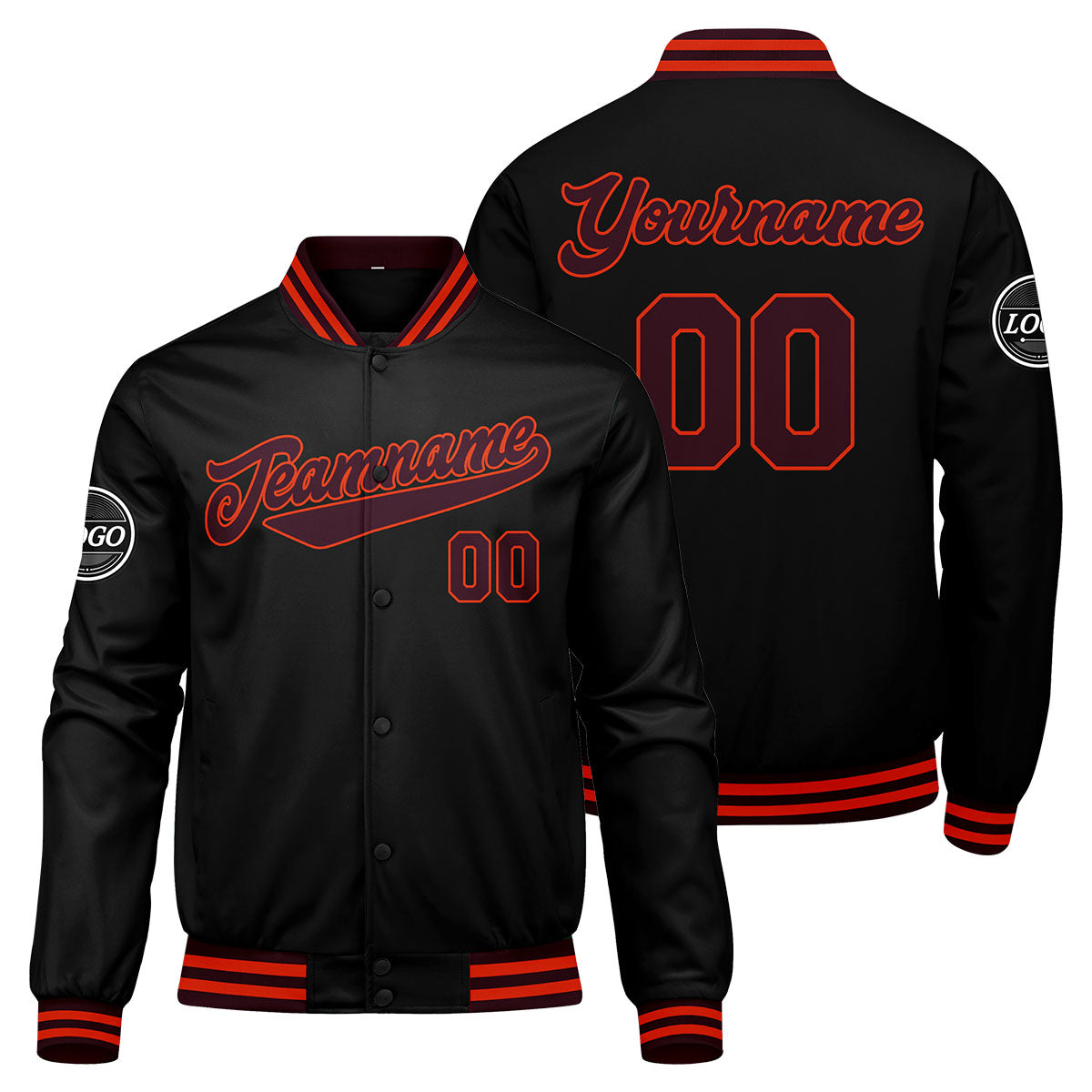 Chaqueta universitaria personalizada estilo Letterman para hombres-mujeres y jóvenes-color granate-negro y naranja