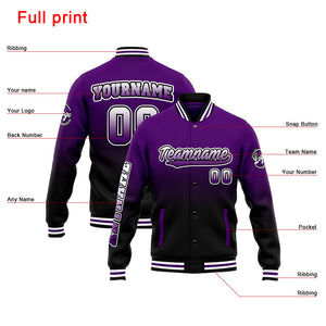 Chaqueta universitaria personalizada estilo Letterman para hombres-mujeres y jóvenes-color morado y negro