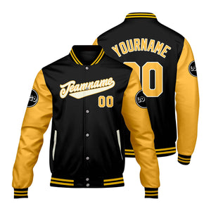 Chaquetas universitarias personalizadas negras y amarillas para hombres & mujeres y jóvenes & Chaquetas Letterman personalizadas