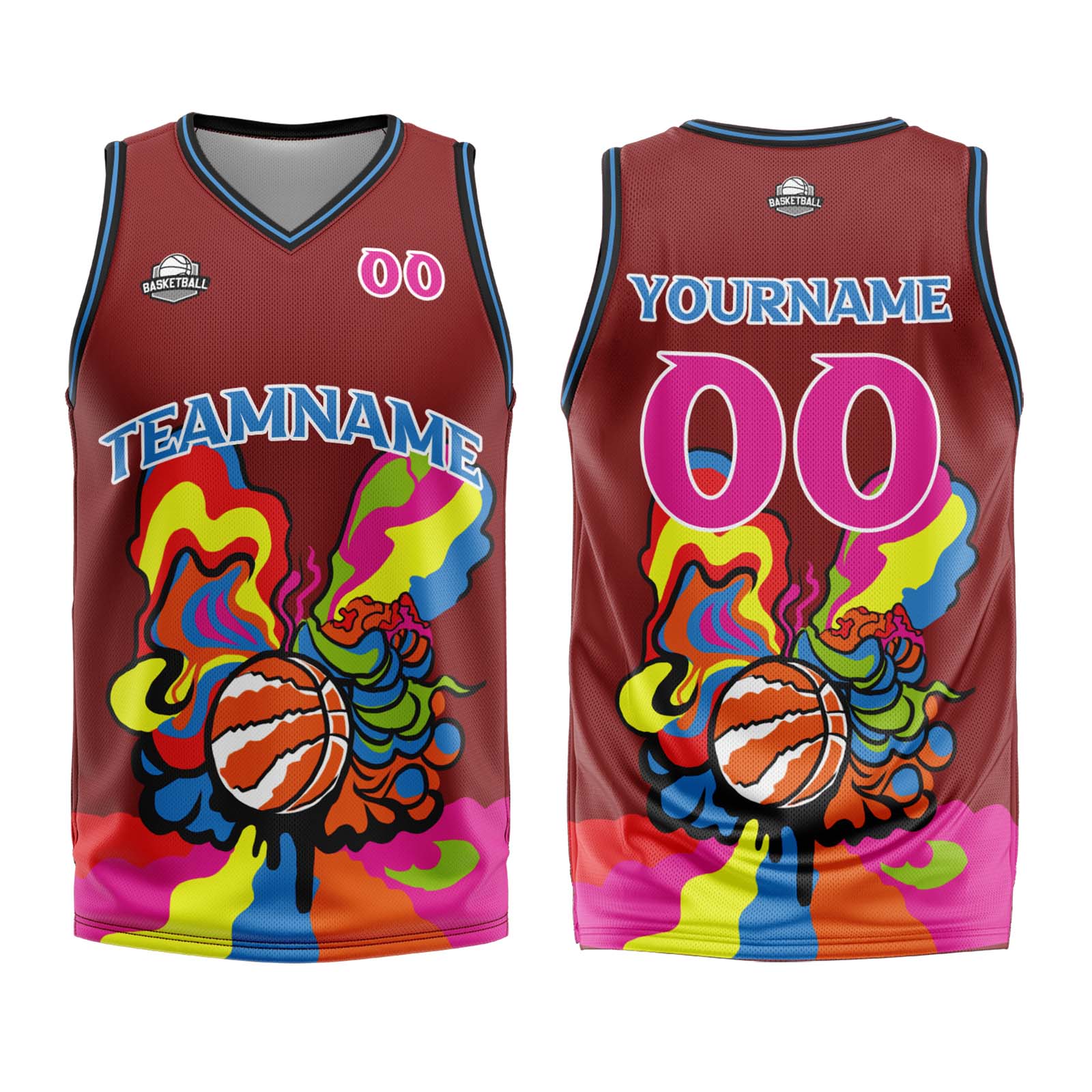 Uniforme de baloncesto personalizado color burdeos con tu logotipo-nombre y número impresos